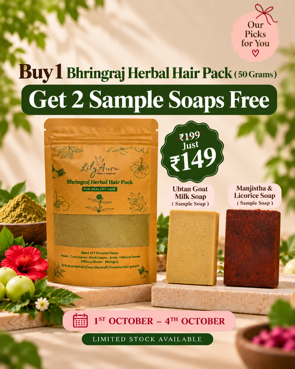 Bhringraj hair pack + Free Soap Samples
