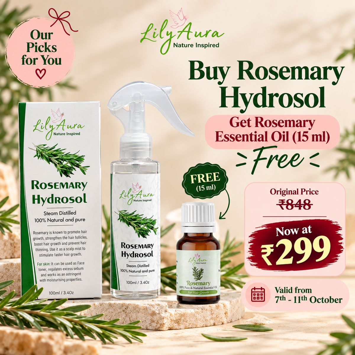 Buy Rosemary hydrosol Get Rosemary Essential oil Free