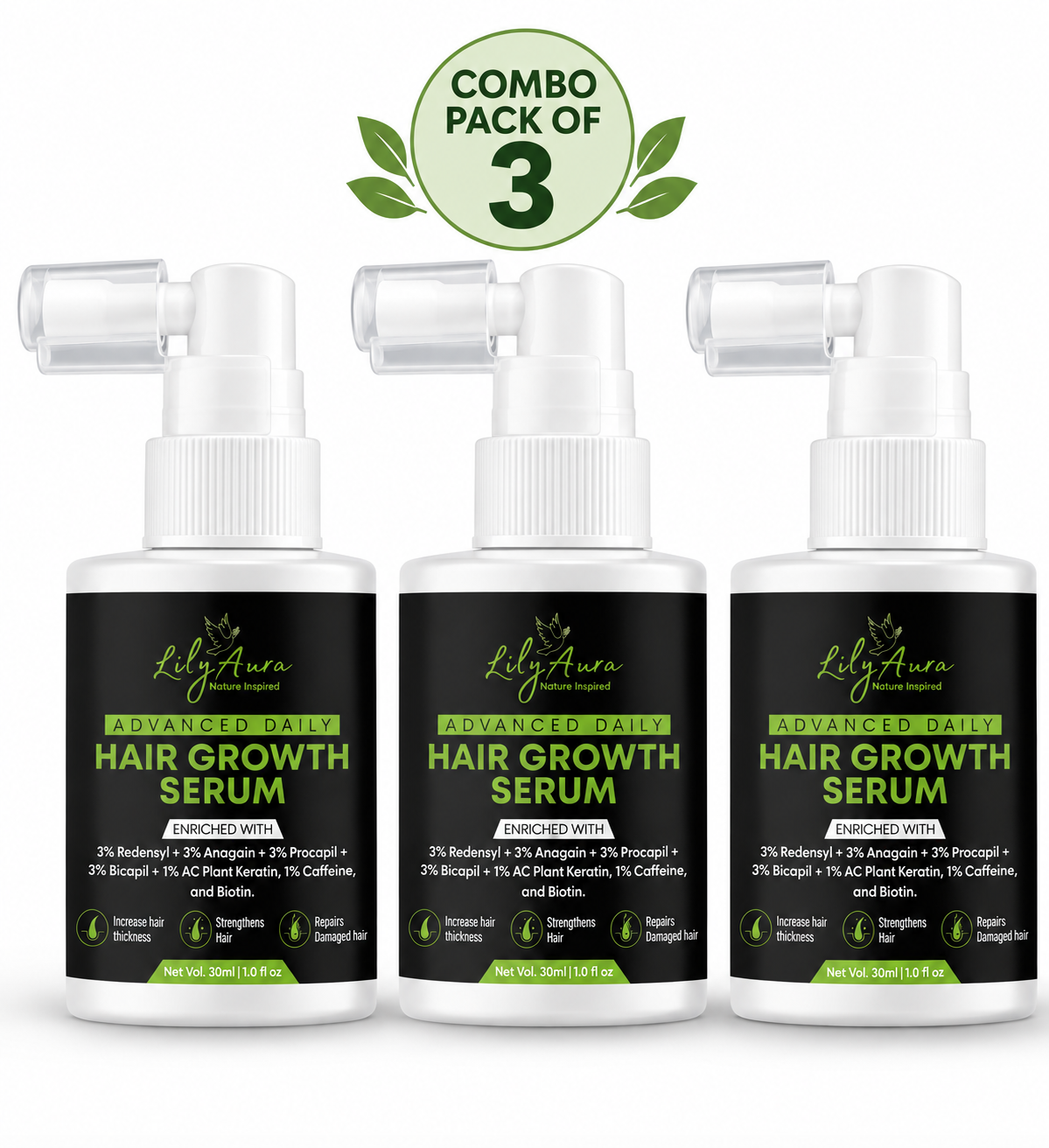 Advanced Daily Hair Growth Serum 3% Redensyl + 3% Anagain + 3% Procapil + 3% Baicapil + Ac Plant Keratin + Caffeine + Biotin
