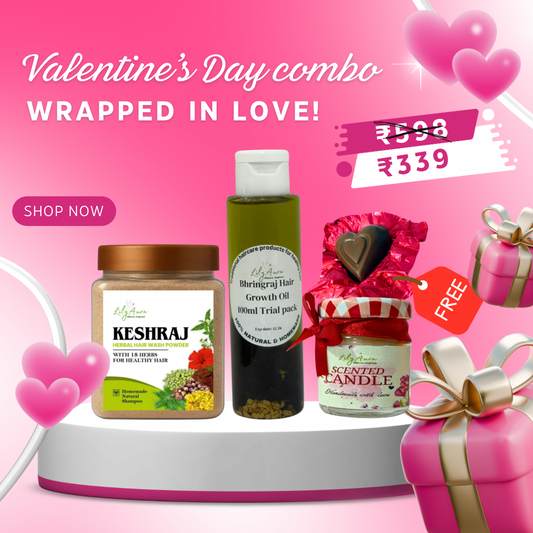 Keshraj herbal hair wash powder 125g + Bhringraj hair growth oil 100ml + FREE Scented candle jar + free Valentine’s gift 💝
