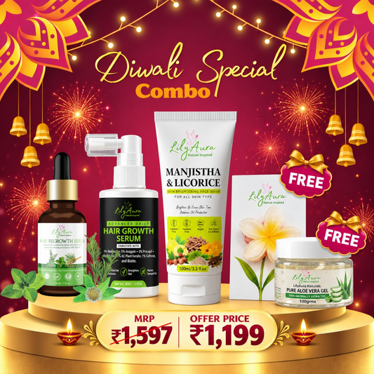 Advanced Daily hair growth serum + hair Regrowth serum 30ml + Manjistha & Licorice Face wash 100ml + Free Full size Alover Gel 100g + Free flower hair clips