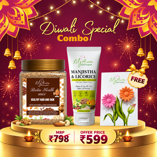 Biotin health mix 150g + Manjistha & Licorice Face wash 100ml + Free flower hair clips