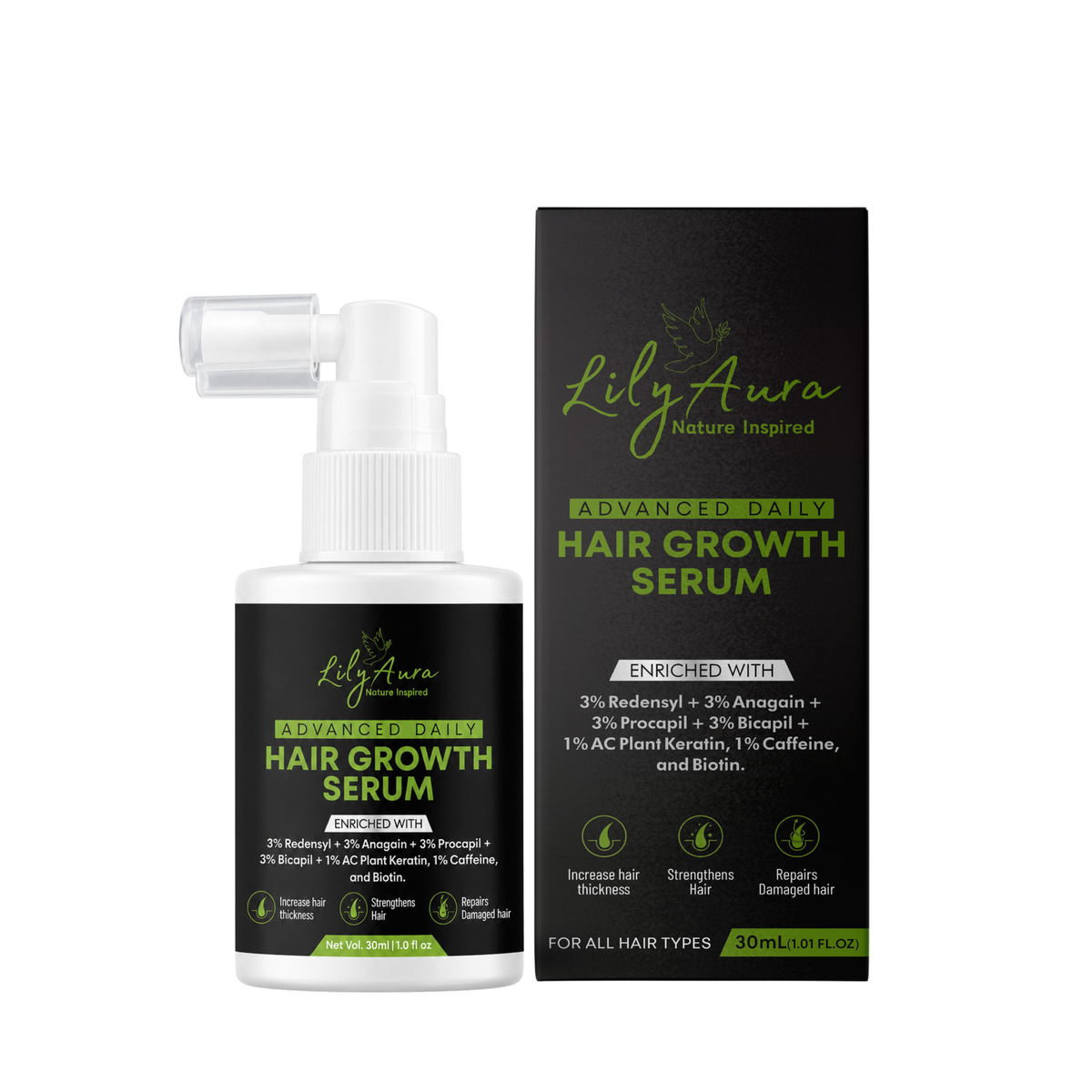 Advanced Daily Hair Growth Serum 3% Redensyl + 3% Anagain + 3% Procapil + 3% Baicapil + Ac Plant Keratin + Caffeine + Biotin