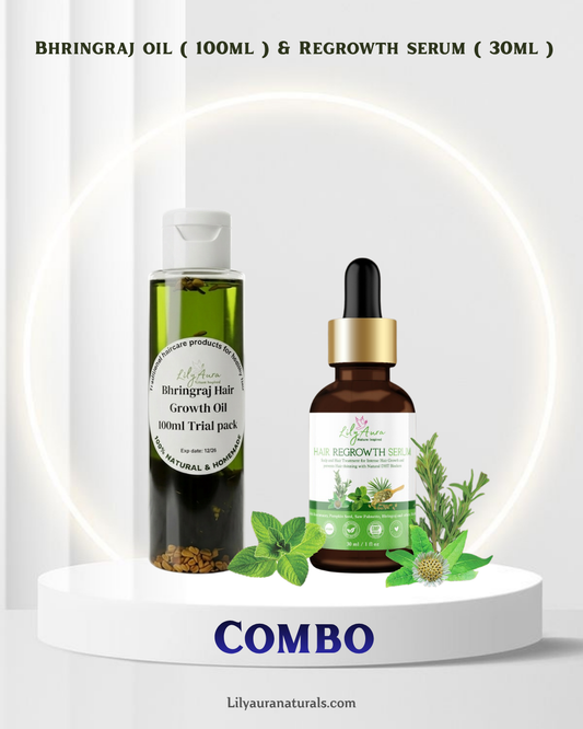 Bhringraj Hair Growth Oil 100ml & Hair Regrowth Serum 30ml Combo