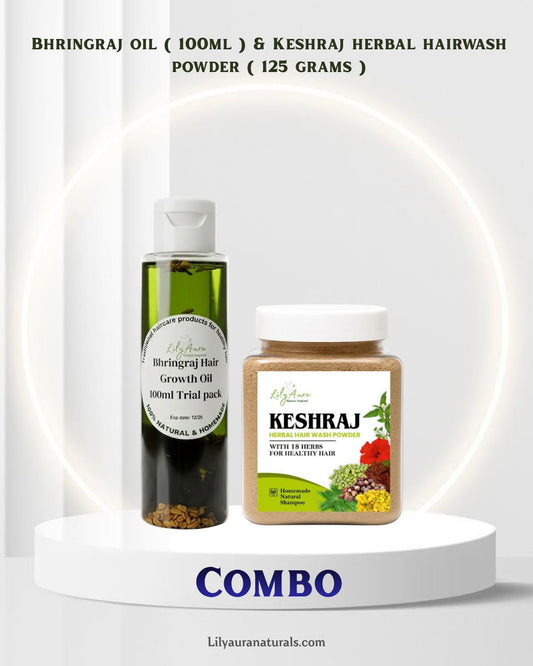 Bhringraj Hair Growth Oil 100ml & Keshraj Herbal hair wash powder 125g